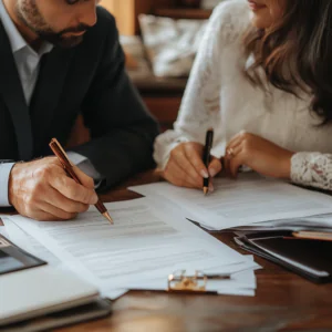 couple signing papers