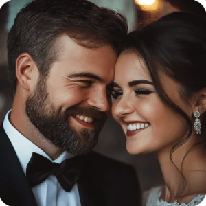 happy married couple smiling at each other