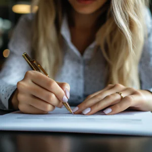 a_businesswomen_signing_a_document