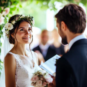 bride smiling at husband