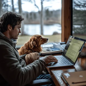a person doing work on his laptop