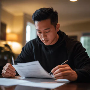 man filling out paperwork