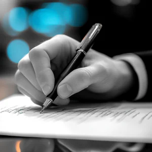person signing a page
