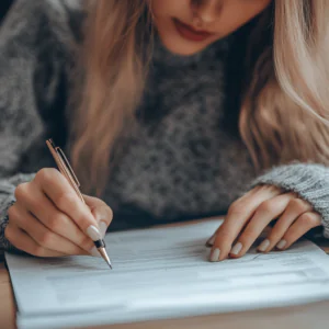 woman filling out paperwork