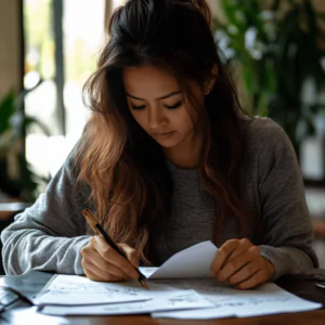 woman filling out paperwork